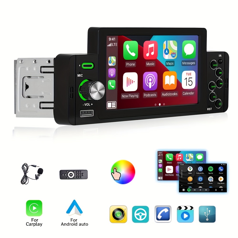 Apple Carplay Radio de Coche 1 DIN con Android Auto 9 Pulgadas HD Pantalla  Táctil Radio