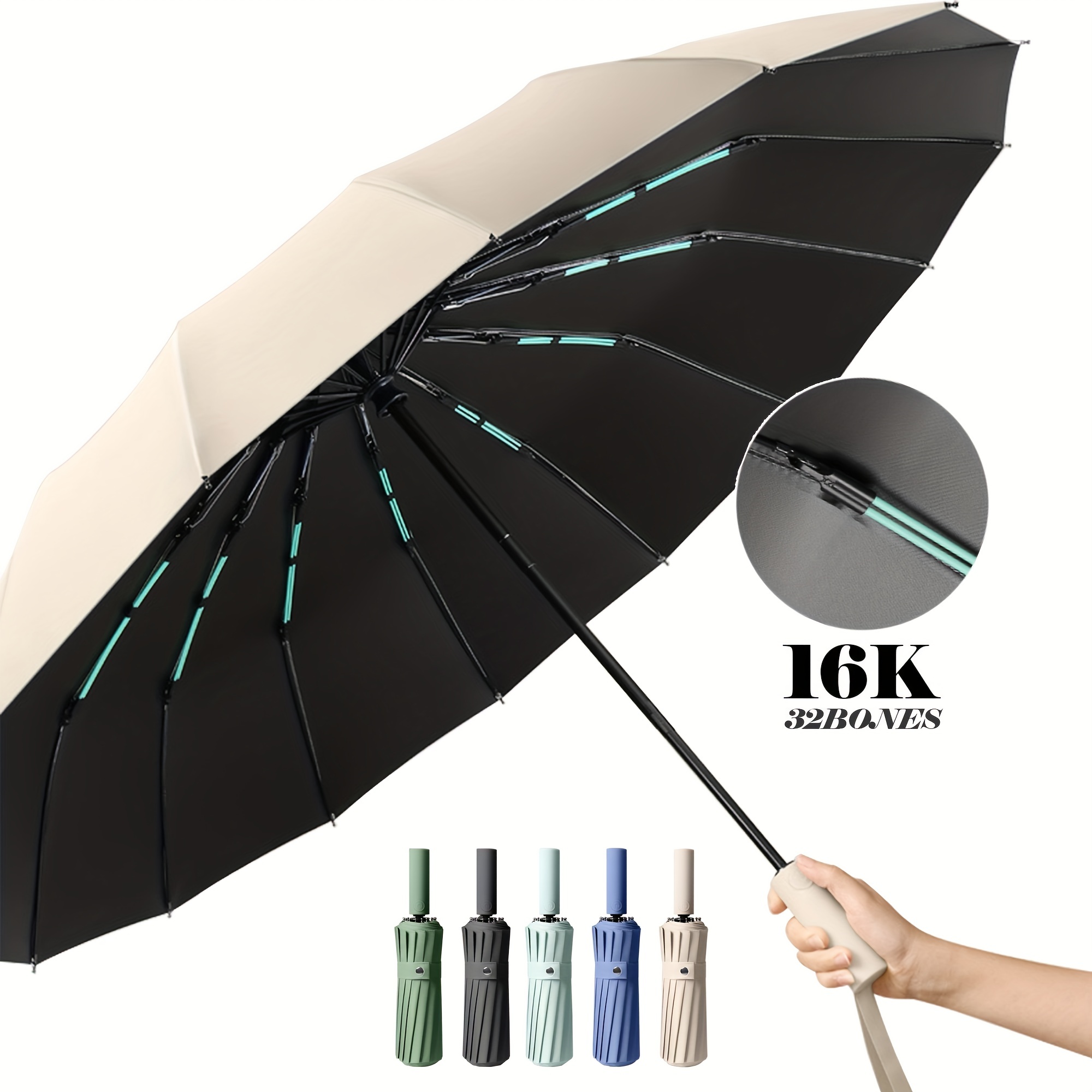 32 Costillas Gran Paraguas Automático Paraguas Plegable - Temu