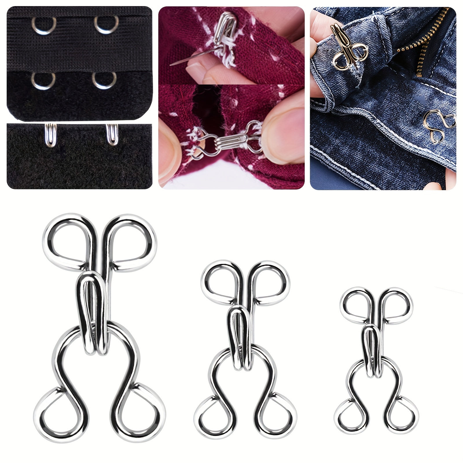 24pcs Sewing Hook And Eye Latch For Clothing Bra Hooks Replacement Large  Hooks And Eyes Clasps For Clothing Sewing Diy Craft 3 Sizes 23 17 12 5mm