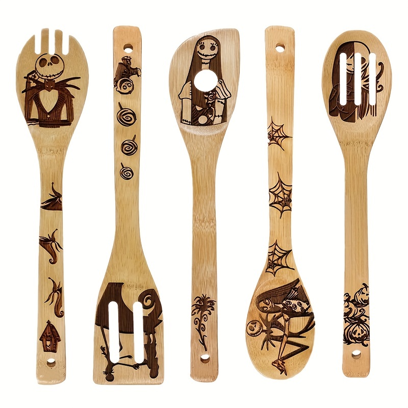 5 PCS Wooden Spoons for Cooking Utensils Set,Winnie the Bear Slotted Wooden  Spatula for Kitchen Decor,Cute Cartoon Kitchen Accessories,Cooking Gifts