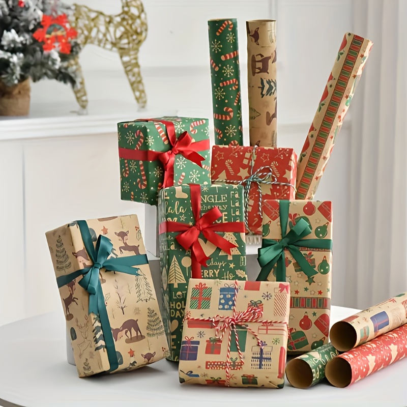 Vintage Christmas Kraft Paper Wrapping Paper Cute Cartoon - Temu