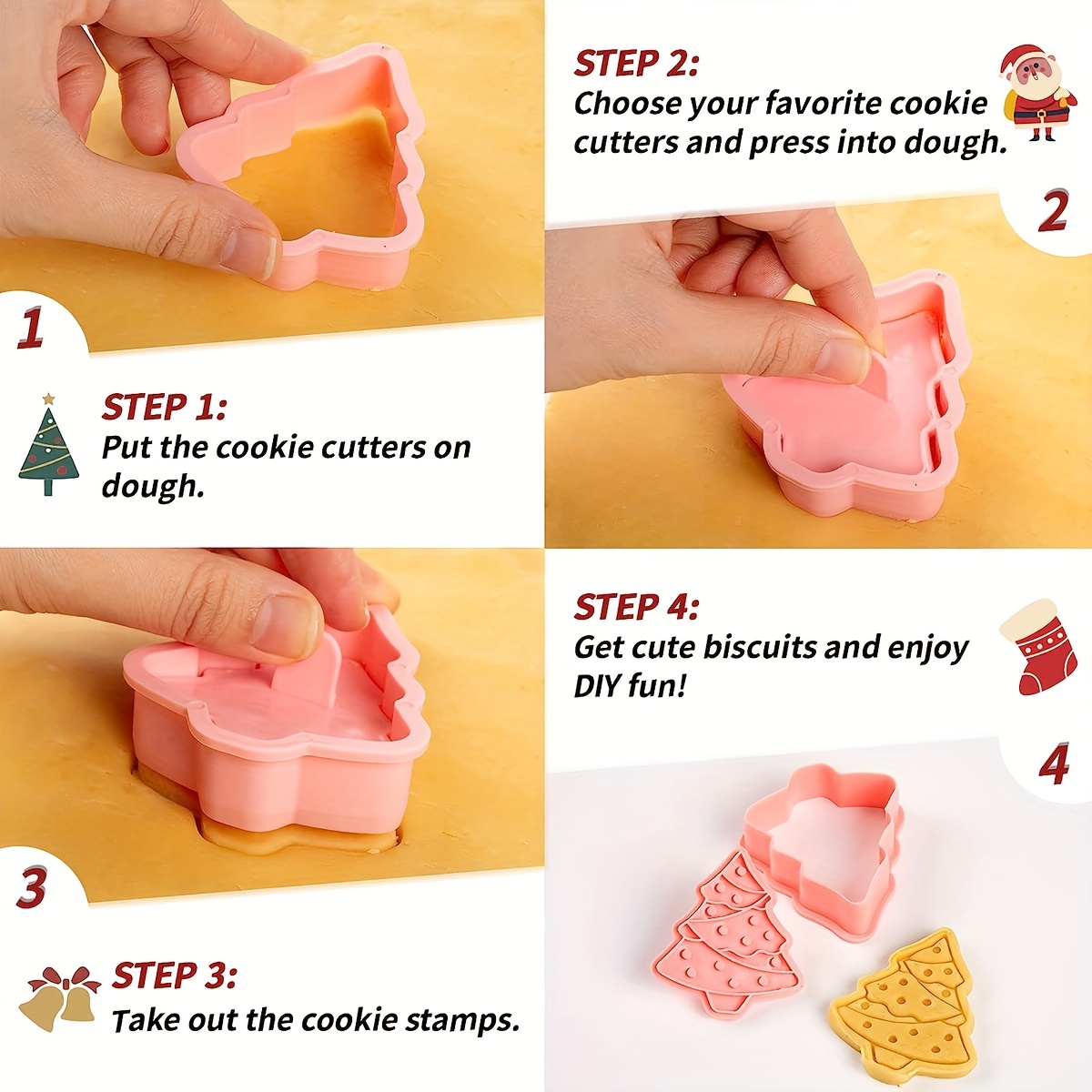 Christmas Cookie Cutters Cookie Embossers Set 3d Diy Cartoon - Temu