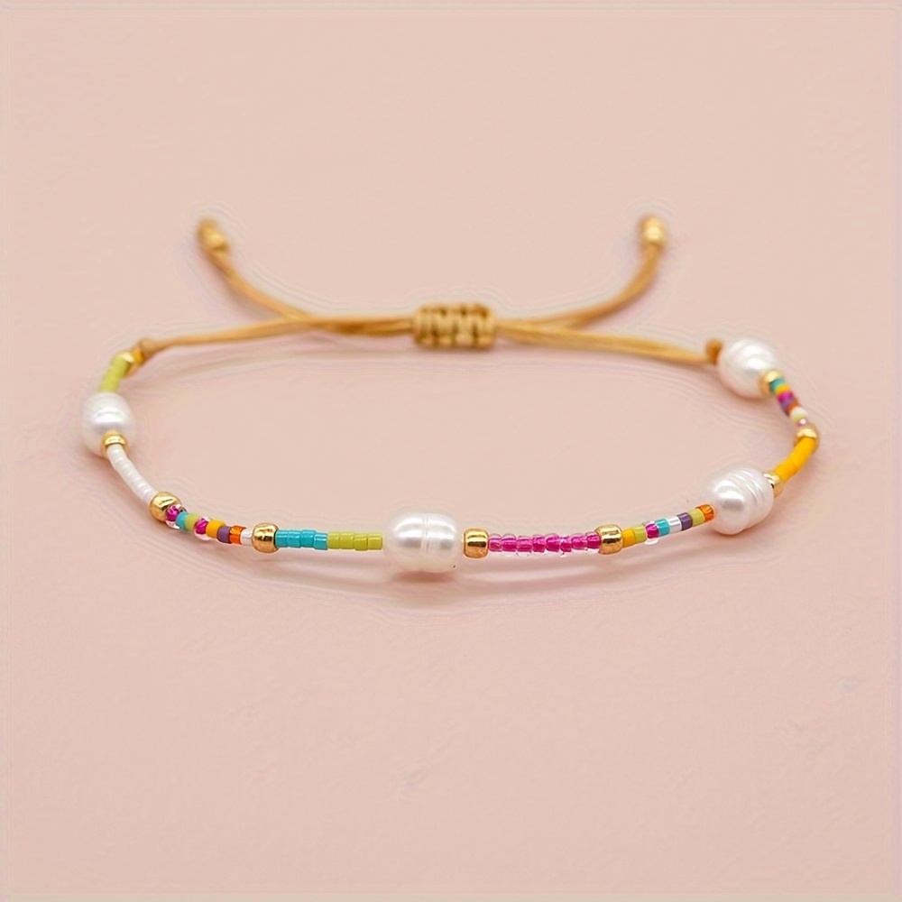 

1pc Colorful Seed Beads Beaded Bracelet With Freshwater Pearls Beads Boho Style Friendship Hand String