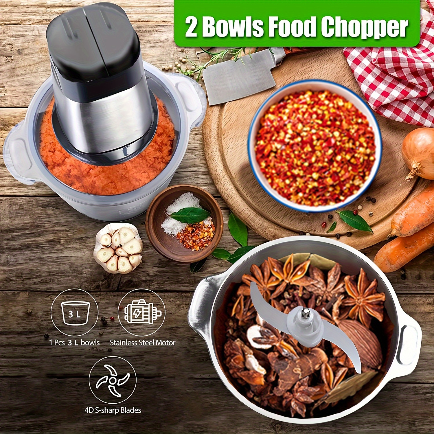 Electric Food Chopper 3L Stainless Steel Meat Grinder Food