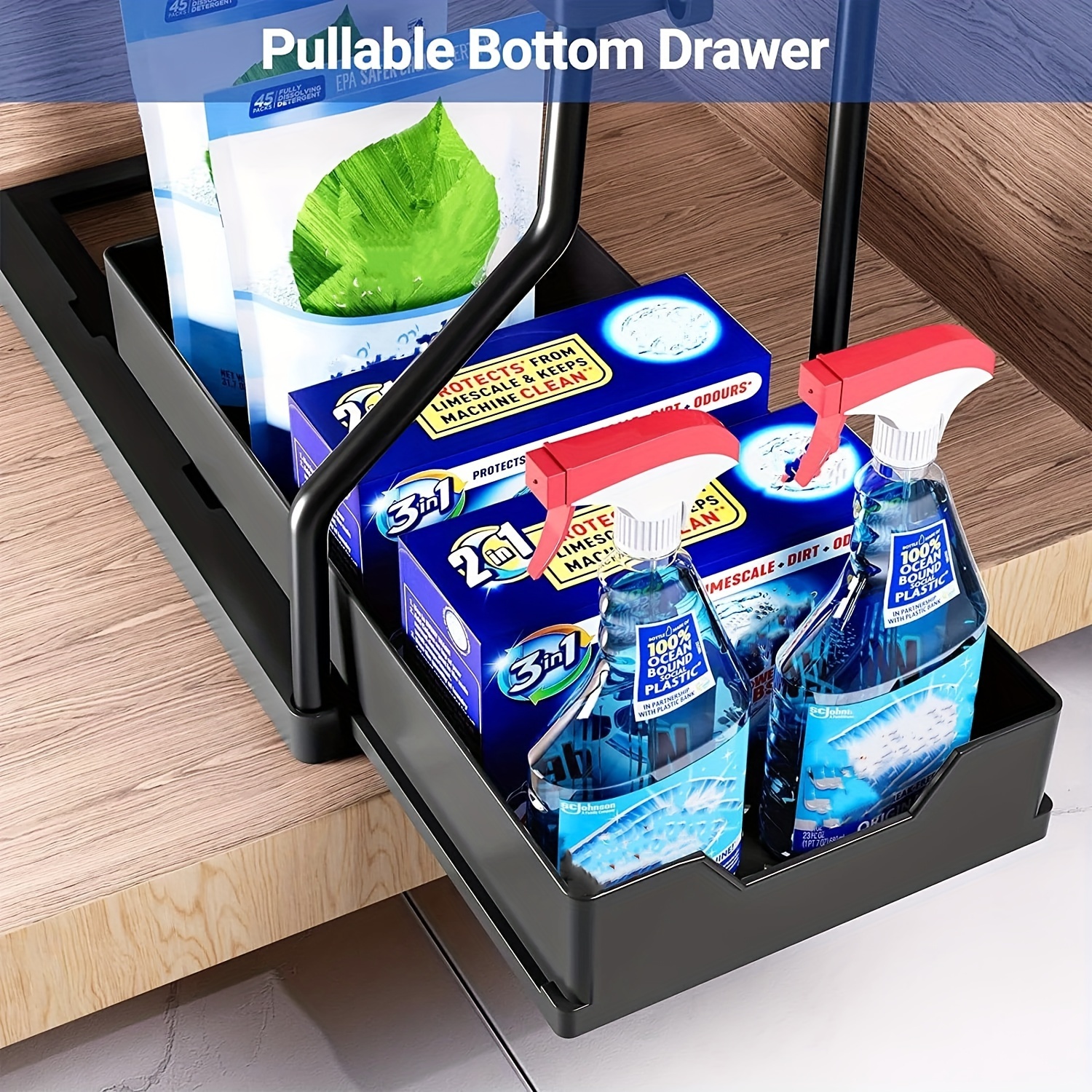 Kitchen Cabinet Pull out Storage Rack With 1 Basket Double - Temu