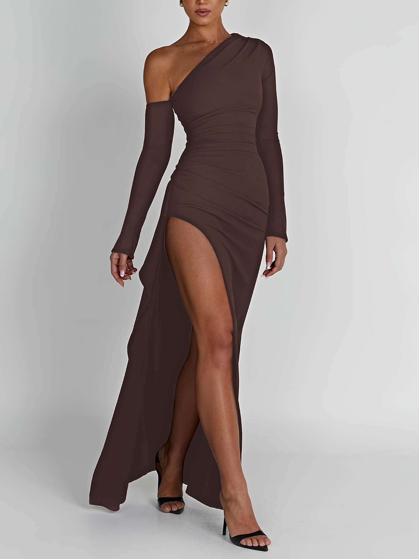 One shoulder slit sales pep hem dress