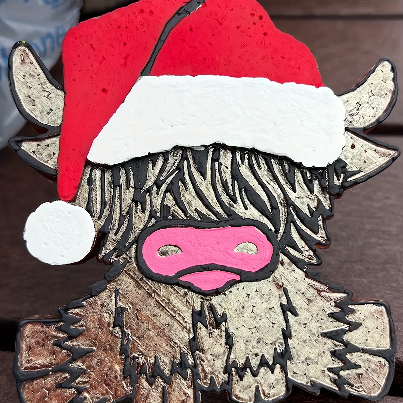 1pc Highland Cow Christmas Santa Hat Freshie Silicone Mold For Aroma Beads  Car Candle Freshie Supplies Hairy Furry Cow Holiday Heat Resistant Baking