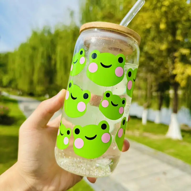 Cute Frogs Drinking Glass With Lid And Straw, Can Shaped Water Cup, Iced  Coffee Cup, For Beer, Juice, Milk, Birthday Gifts, Drinkware - Temu