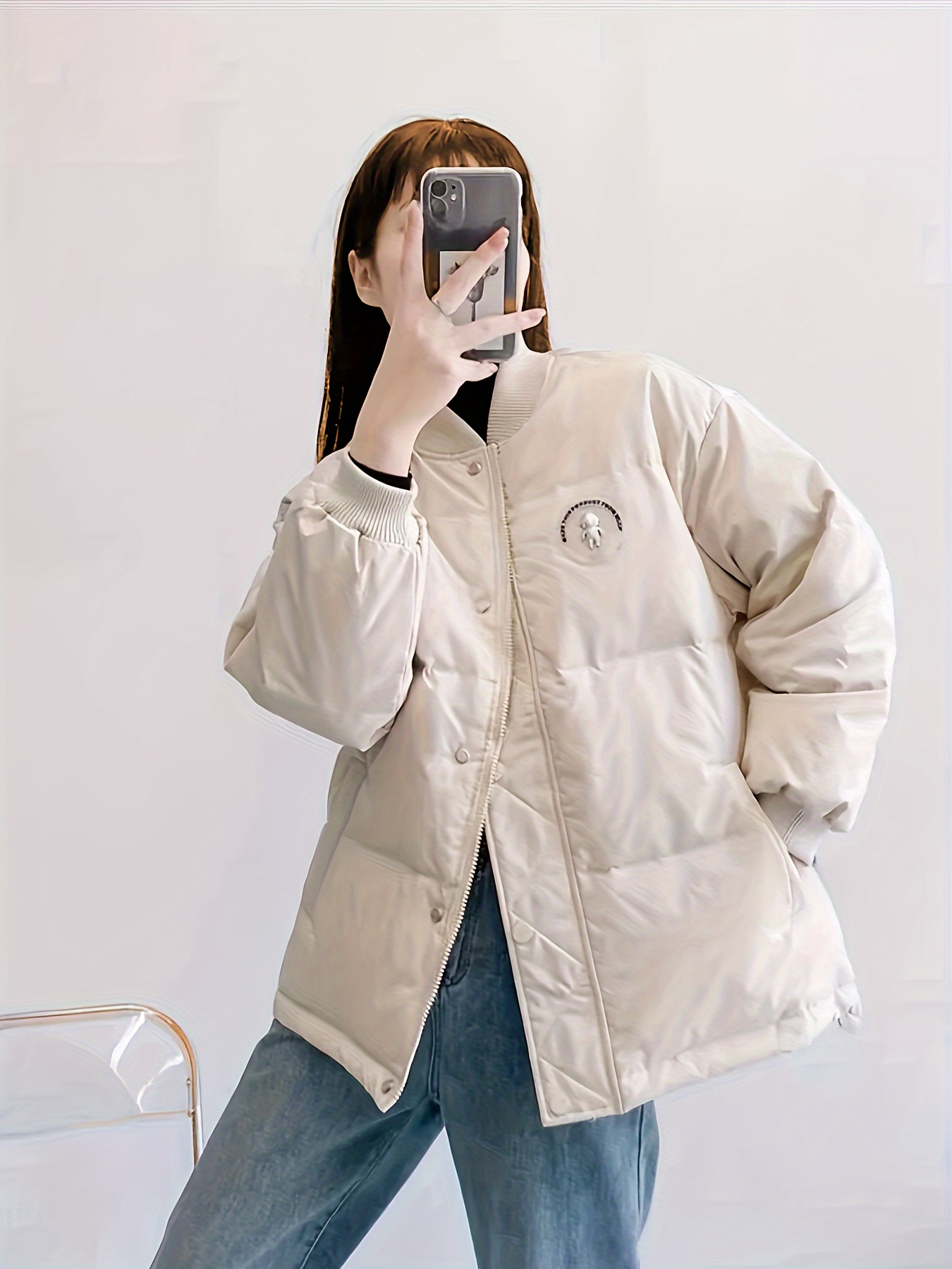 button front jacket coat casual long sleeve winter warm outerwear with pockets womens clothing beige 2