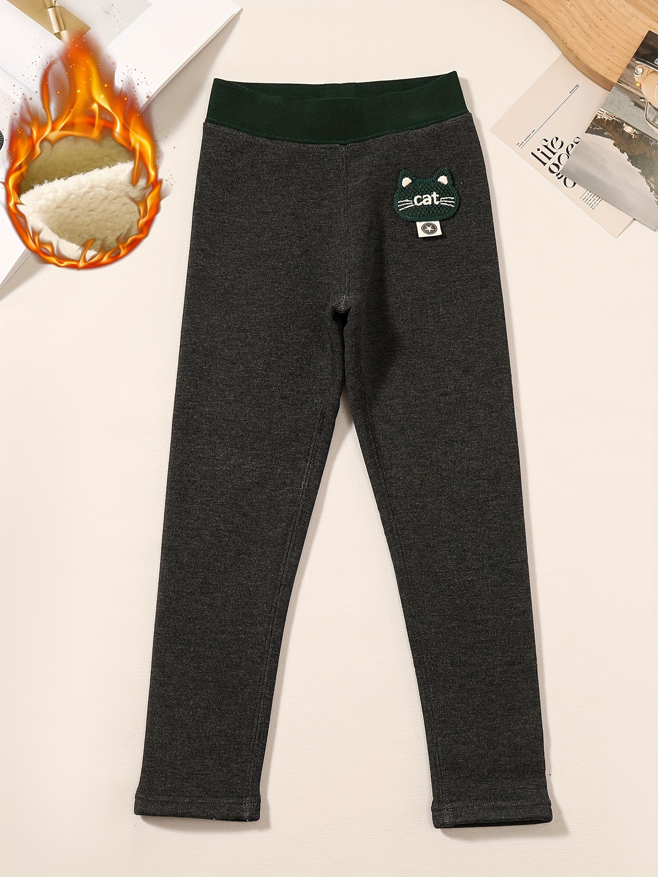 Leggings para niñas con forro polar, pantalones térmicos de algodón para  niños, leggings gruesos de invierno