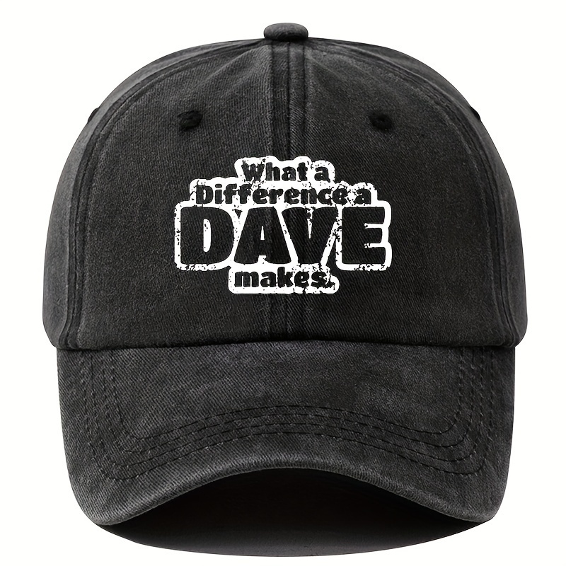 TEMU 'dave' Print Washed Baseball - Adjustable, Sun Hat For Outdoor Parties & Hip Hop Style