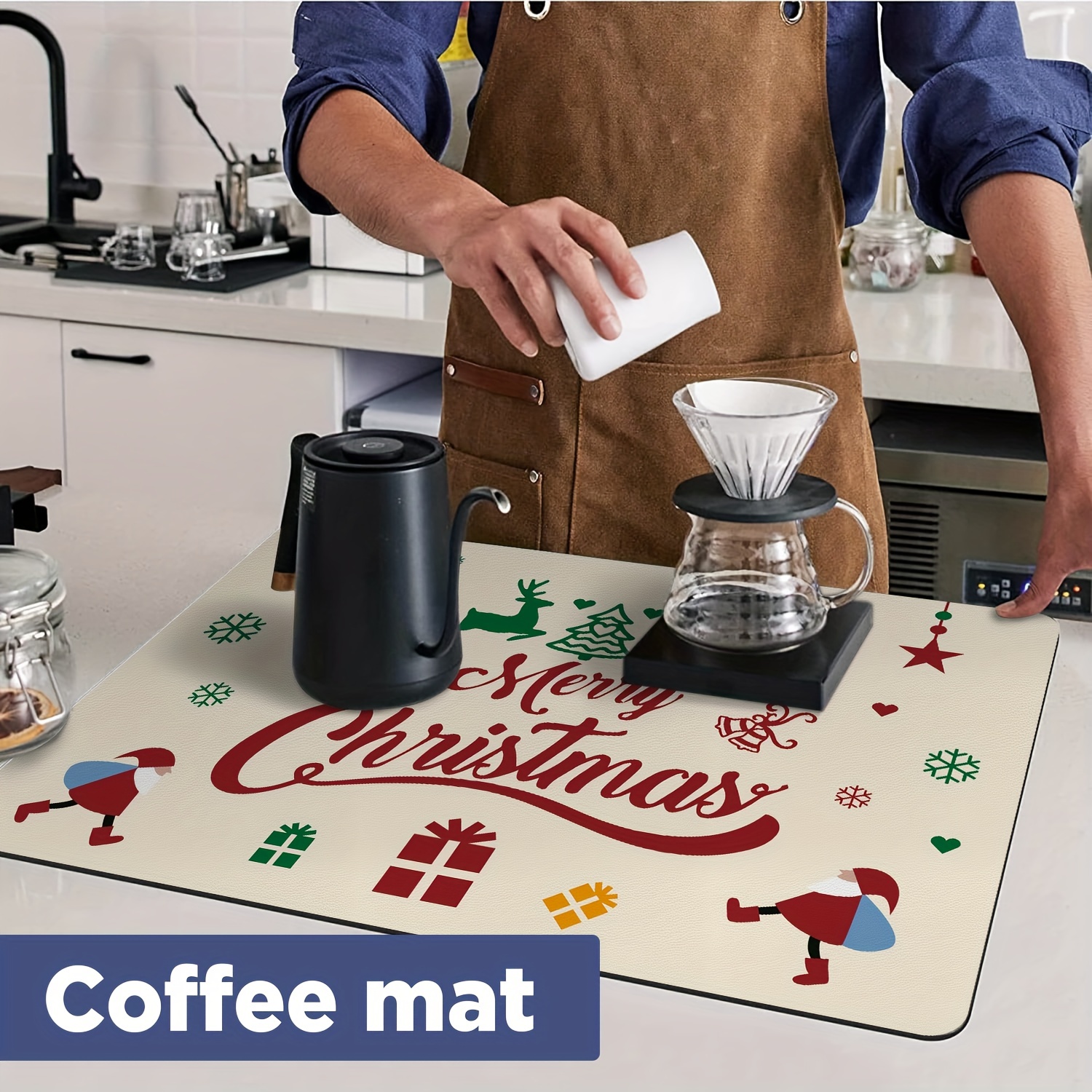 Coffee Mat Hide Stain Absorbent Rubber Backed Fit Under Coffee