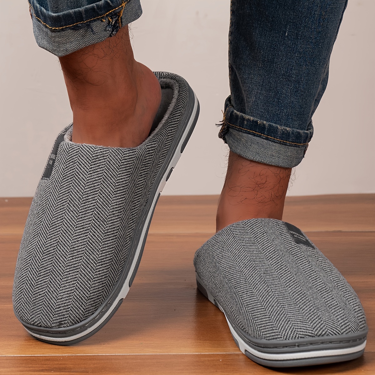 

Men's Soft Cozy House Slippers, Lightweight Breathable Anti-skid Fuzz Lined Slip-on Shoes For Indoor Walking, Autumn And Winter