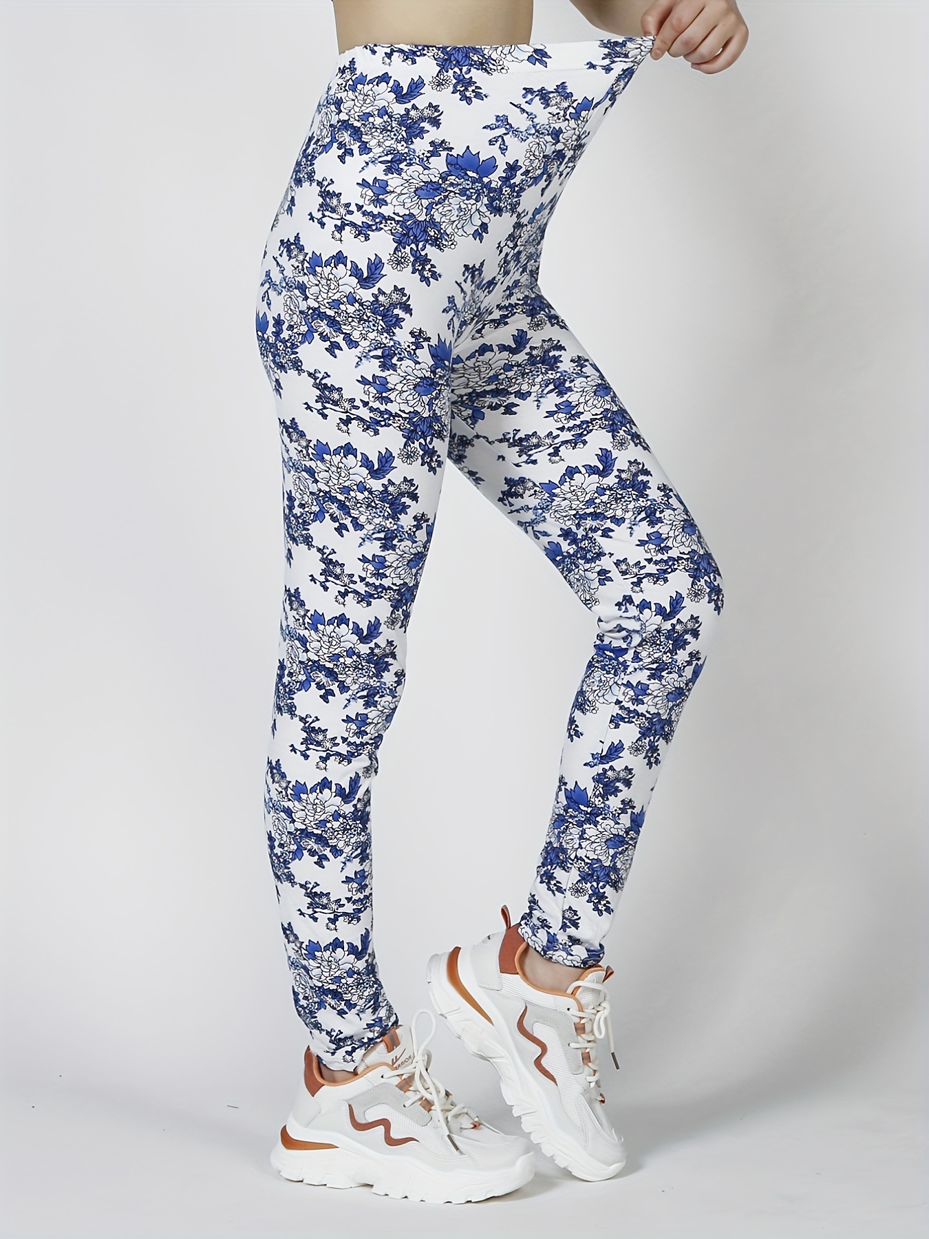 Leggings Elásticos Ajustados Estampado Floral Elegante - Temu Chile