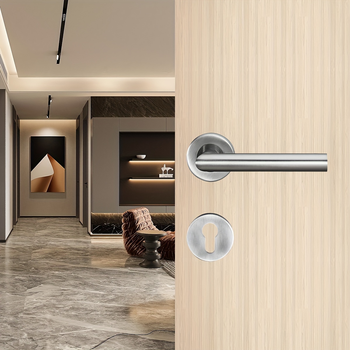 1pc Simple Modern Door Handle Door Lock Stainless Steel Handle, Don't Miss  These Great Deals