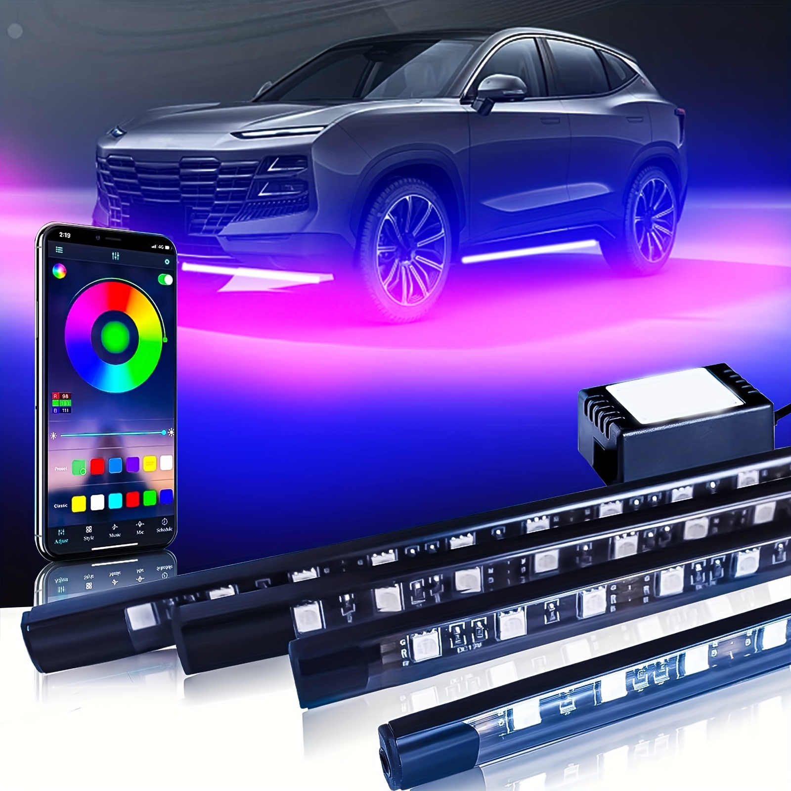Auto Led Chassis Atmosphäre Licht, Universal Chassis Dekoration Licht Led  Bunte Auto Sprachsteuerung Chassis Licht Auto One Drag Four App +  Controller - Auto - Temu