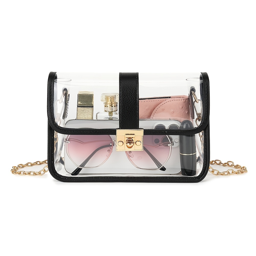 Chenille Patch Preppy PVC Clear Crossbody Bag Stadium Approved Small  Transparent Preppy Makeup Bag Waterproof Clear Purse Square Zipper Clear  Pouch