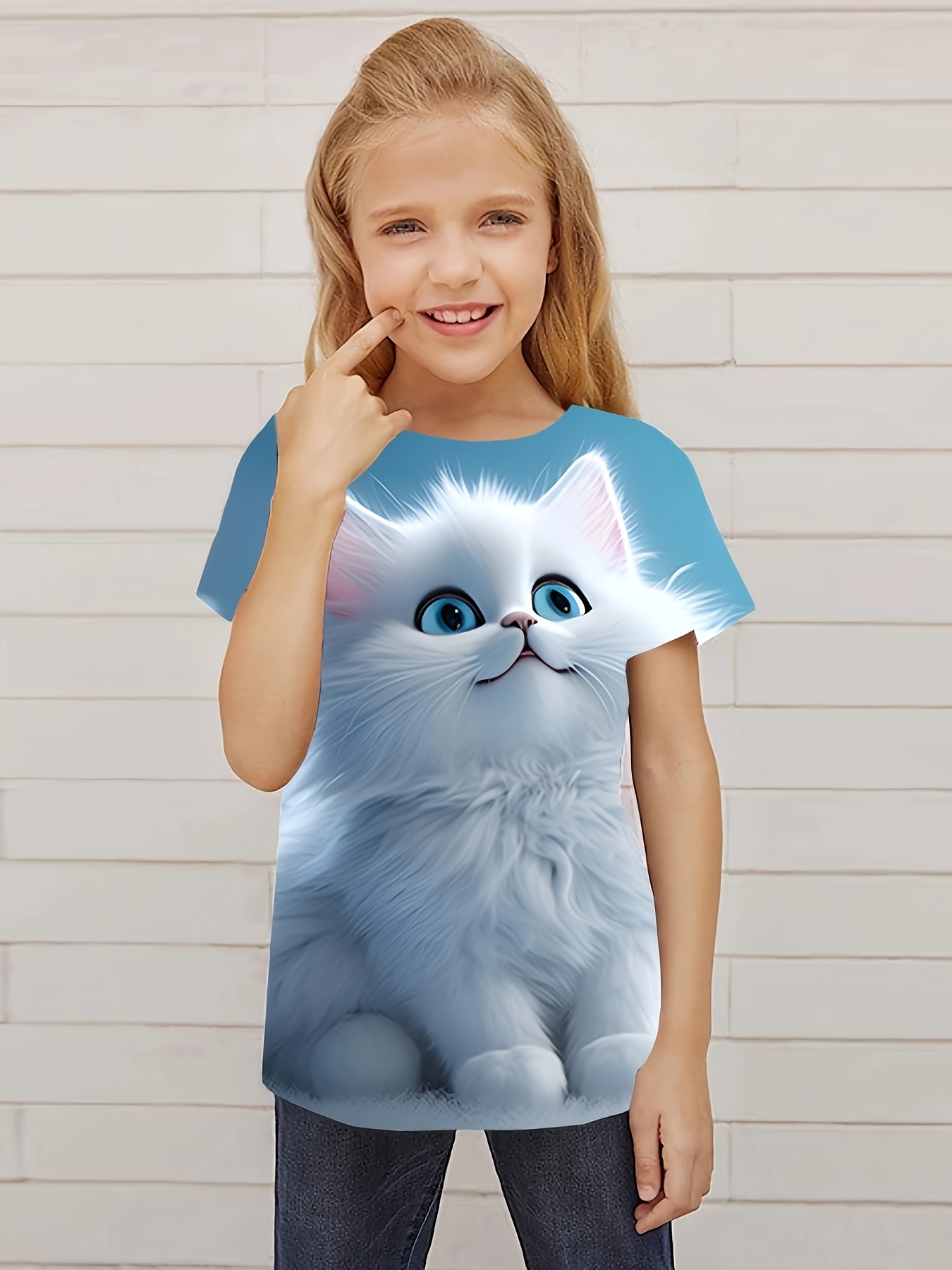 girls cute kitten 3d cat print t shirt short sleeve round Temu