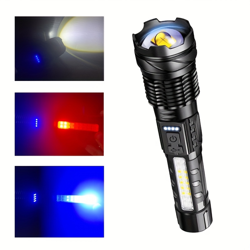 Lampe Torche LED Ultra Puissante, 90000 Lumens COB LED Tactique Militaire  Lampe de Poche avec 10000mah Batterie USB Rechargeable, IP65 Étanche, 7  Modes, Zoomable pour Camping, Randonnée, D'urgence
