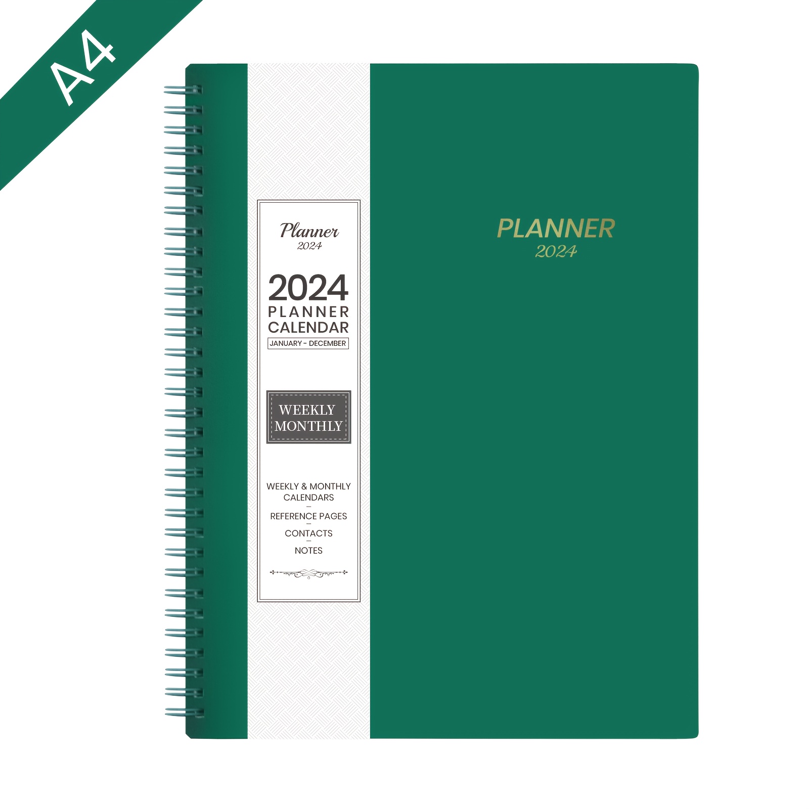 Agenda 2024 Semainier: Planificateur mensuel et hebdomadaire, 1 semaine sur  2 pages, de Janvier à Décembre 2024 de 366 Jours et 12 Mois, A4