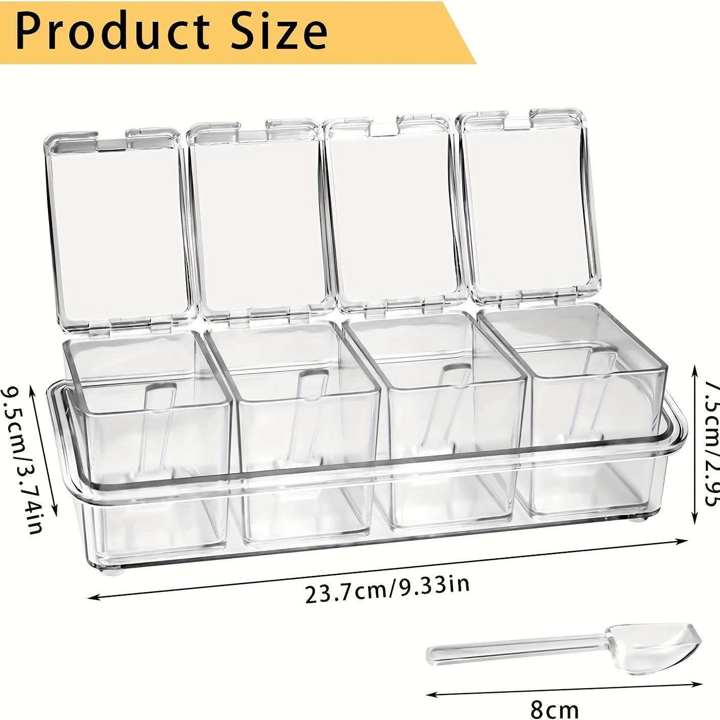 ME.FAN Clear Seasoning Rack Spice Pots - 4 Piece Acrylic Seasoning Box -  Storage Container Condiment Jars - Cruet with Cover and Spoon