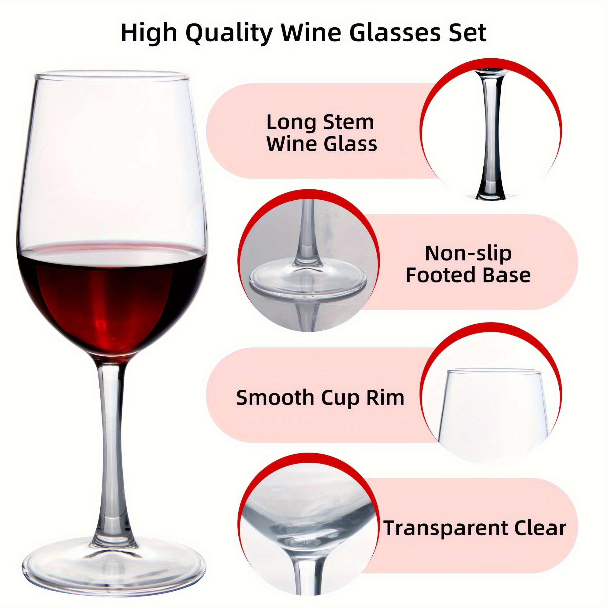 6pcs, 12oz Wine Glasses, Durable Long Stem Crystal Clear Red Wine Glasses  Bulk, Lead-Free Goblet, Dishwasher Safe