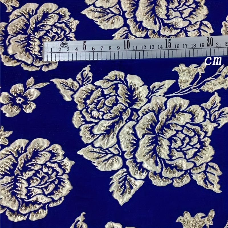Thick Jacquard Brocade Rose Fabric Dress Metallic Golden Yarns Width 55in