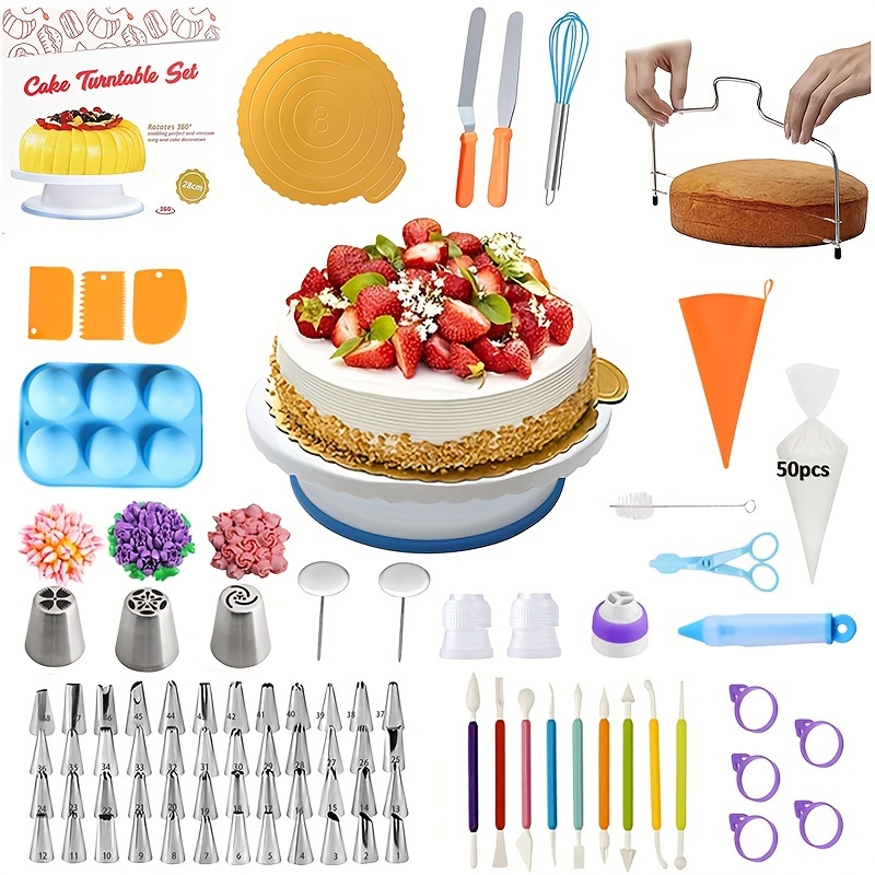 Kootek Cake Decorating Kit Baking Supplies Cake Turntable with 2 Frosting Straight Angled Spatula 3 Icing Smoother Scrapers Baking Accessories Tools