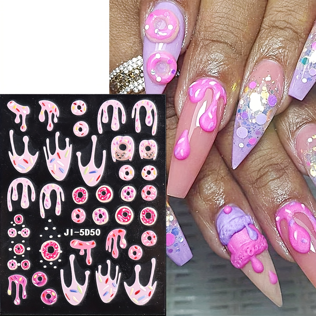 Jelly-Style Lollipop Nail Stickers, Donuts Nail Stickers, Donuts