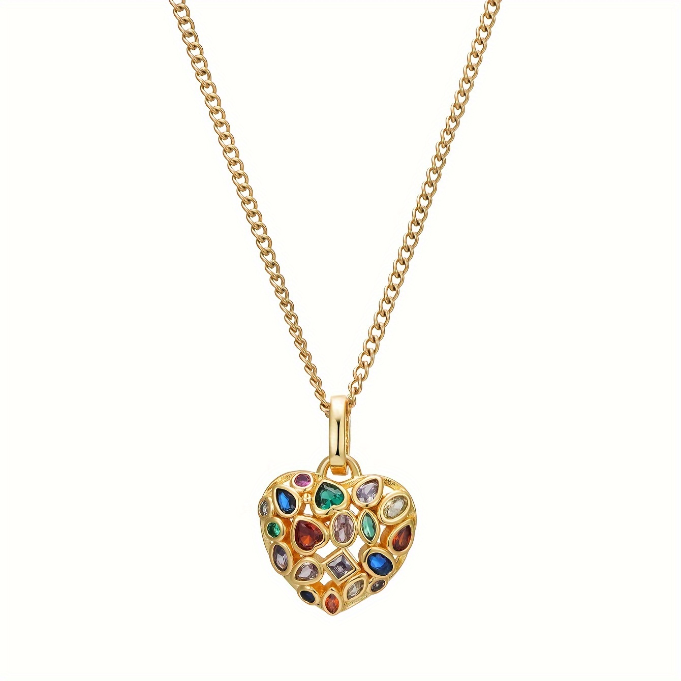 

1pc Golden Stainless Steel Chain, Love Heart Rhinestone Retro Trendy Simple Men's Street Daily Party Christmas Halloween Versatile Necklace Pendant