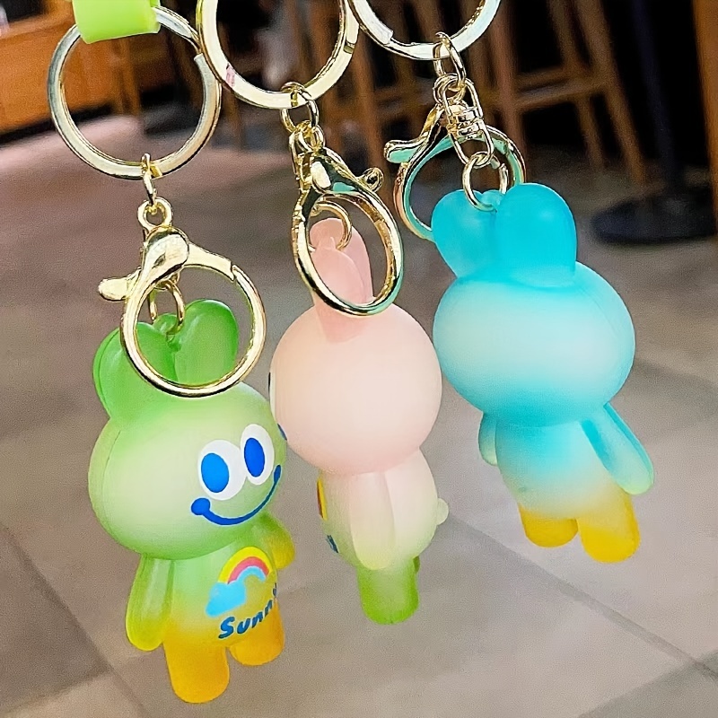 Bunny Keychain Gradient Color Cartoon Stainless Bell Rainbow