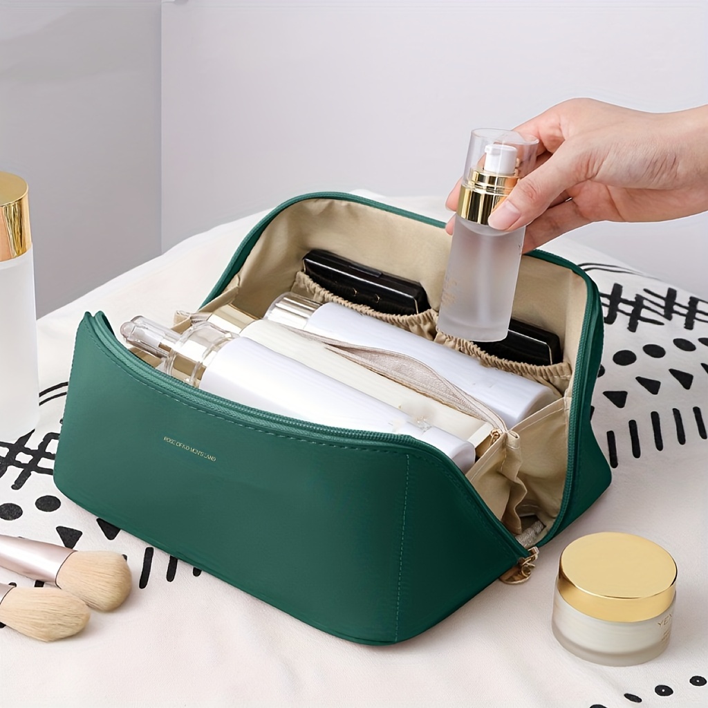 MORPICH® Travel Makeup Bag Large Capacity Cosmetic Bag with Compartment,  Handle, Zipper, Brush Holder Waterproof PU Leather Cute Medium Makeup Pouch