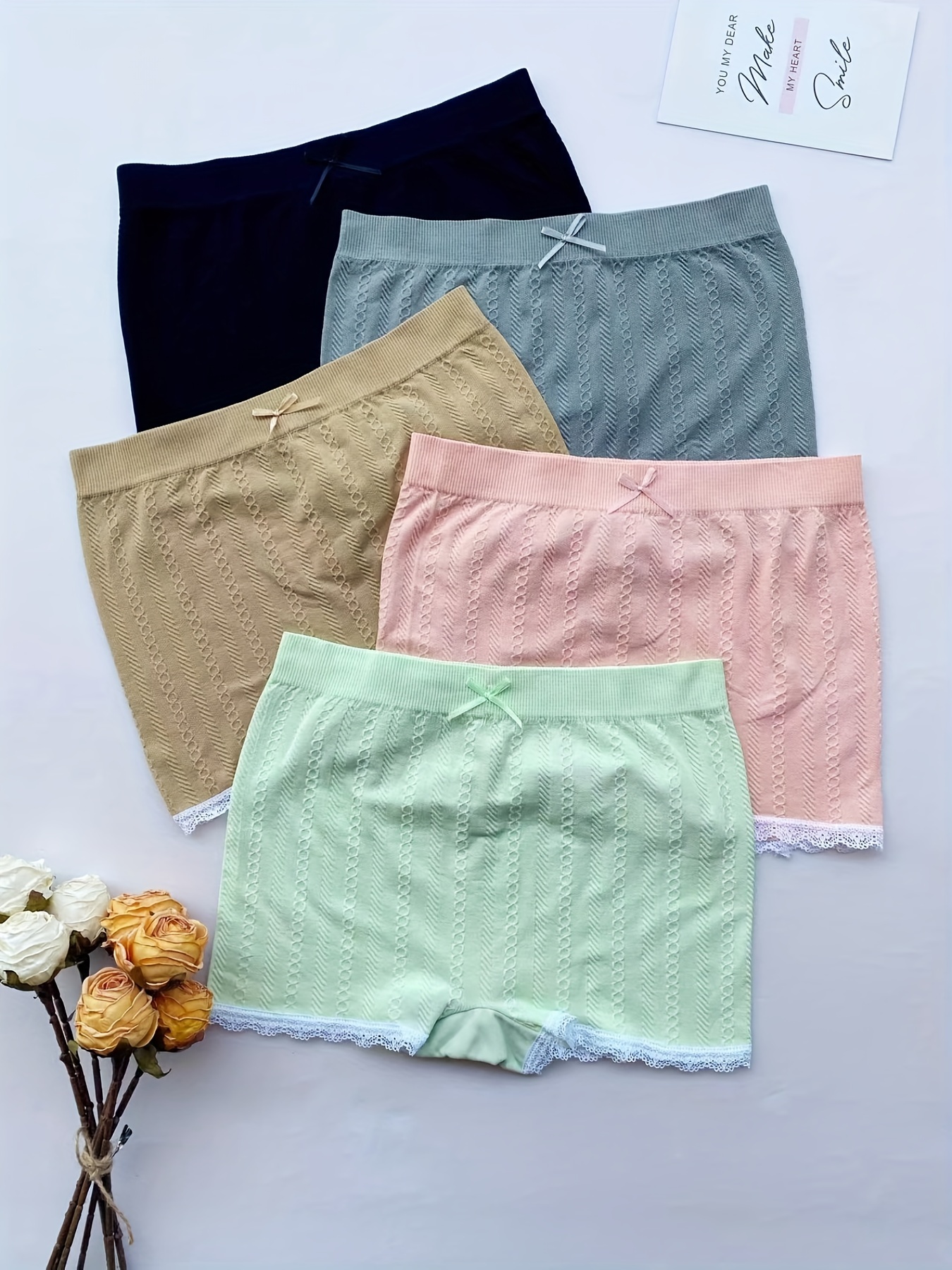 Lace Trim Boyshort Panties Soft Comfortable Bow Tie Panties - Temu