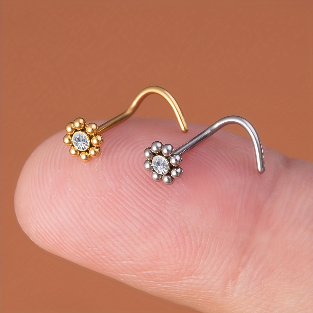 1pc 20g stainless steel cz flower screw nose stud nail simple style nose ring body piercing jewelry details 1