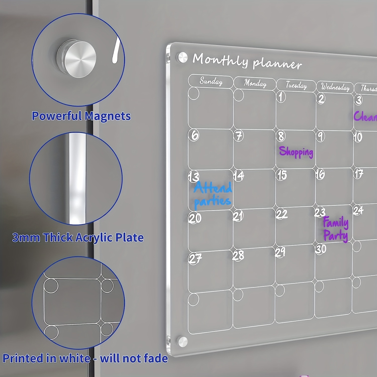 Acrylic Magnetic Monthly And Blank Board Calendar For Fridge - Temu  Republic of Korea