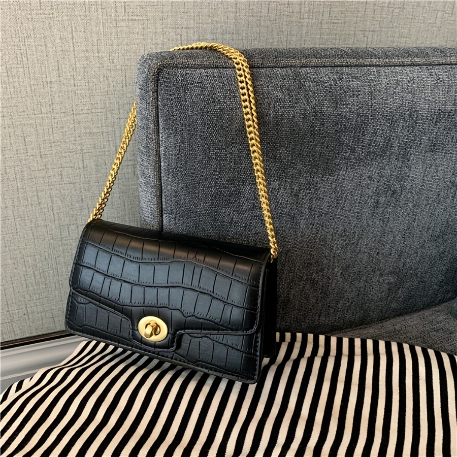 

Crocodile Pattern Crossbody Bag, Women's Retro Chain Shoulder Bag, Luxury Simple Square Purse