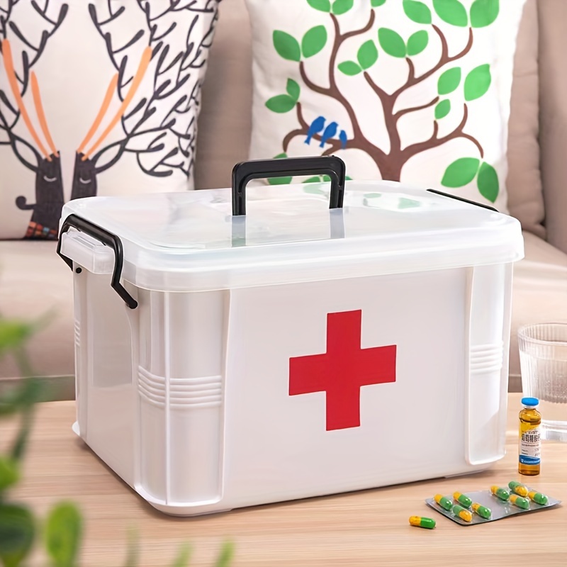 1pc Medicine Box, Household Plastic Home Care Medicine Storage Box,  Emergency Convenient Large-capacity Medical Care Box
