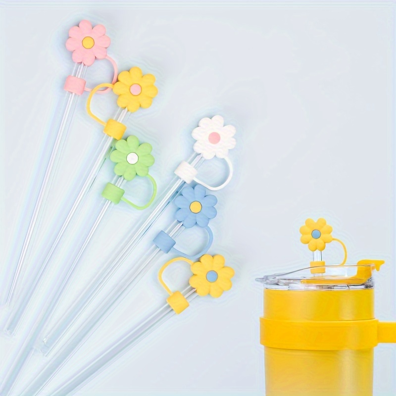 5pcs Straw Tips Cover, Reusable Straw Toppers, Cute Cartoon Flower Silicone  Straw Sleeve Caps, Decorative Straw Caps, For Party Favor Bags,Birthday