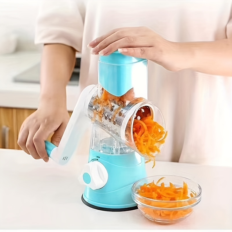 Kitchen Manual Rotary Cheese Grater With Handle - Round Cheese Shredder  Grater With 3 Interchangeable Stainless Steel Blades - Easy To Use Fruit,  Nut