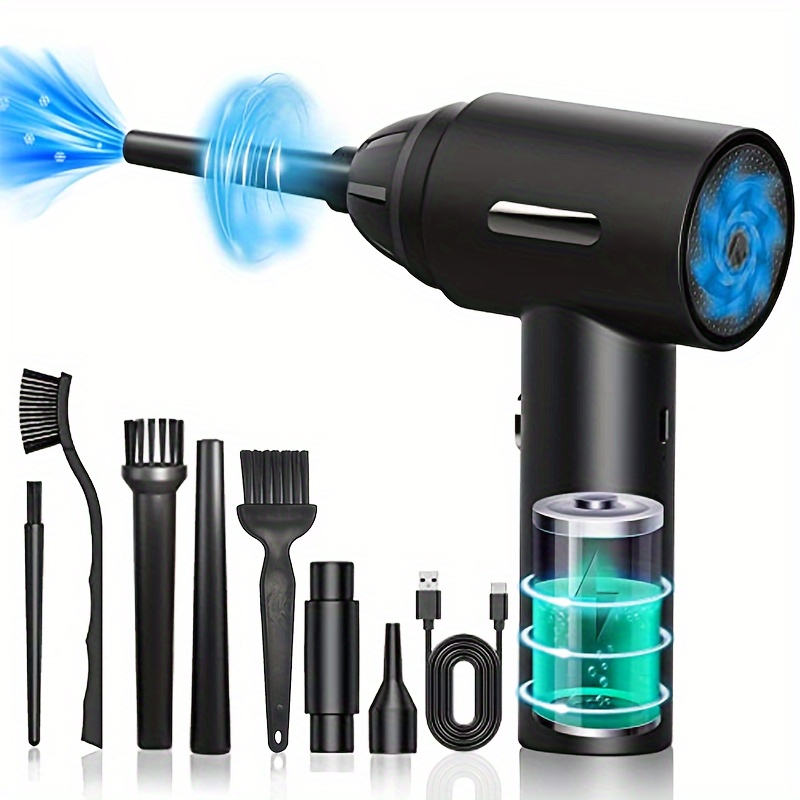 Compressed Air Duster-Reusable Electric Air Duster-3 Speeds 60000 RPM with  LED Light-Canned Air Replacement for Keyboard Cleaning-Rechargeable