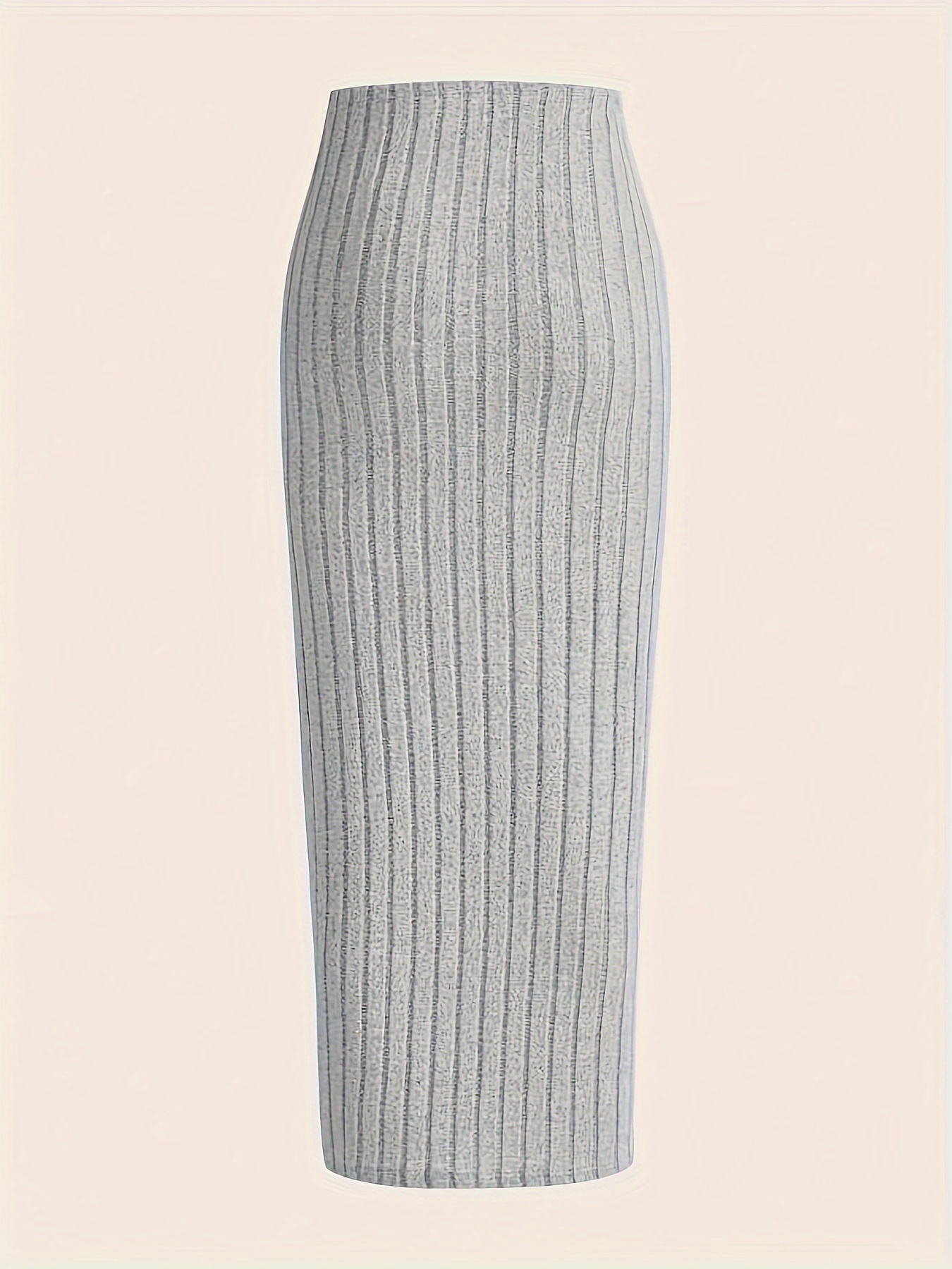 Solid Color Ribbed Bodycon Skirt, Casual High Waist Slim Below Knee Skirt, Women's Clothing