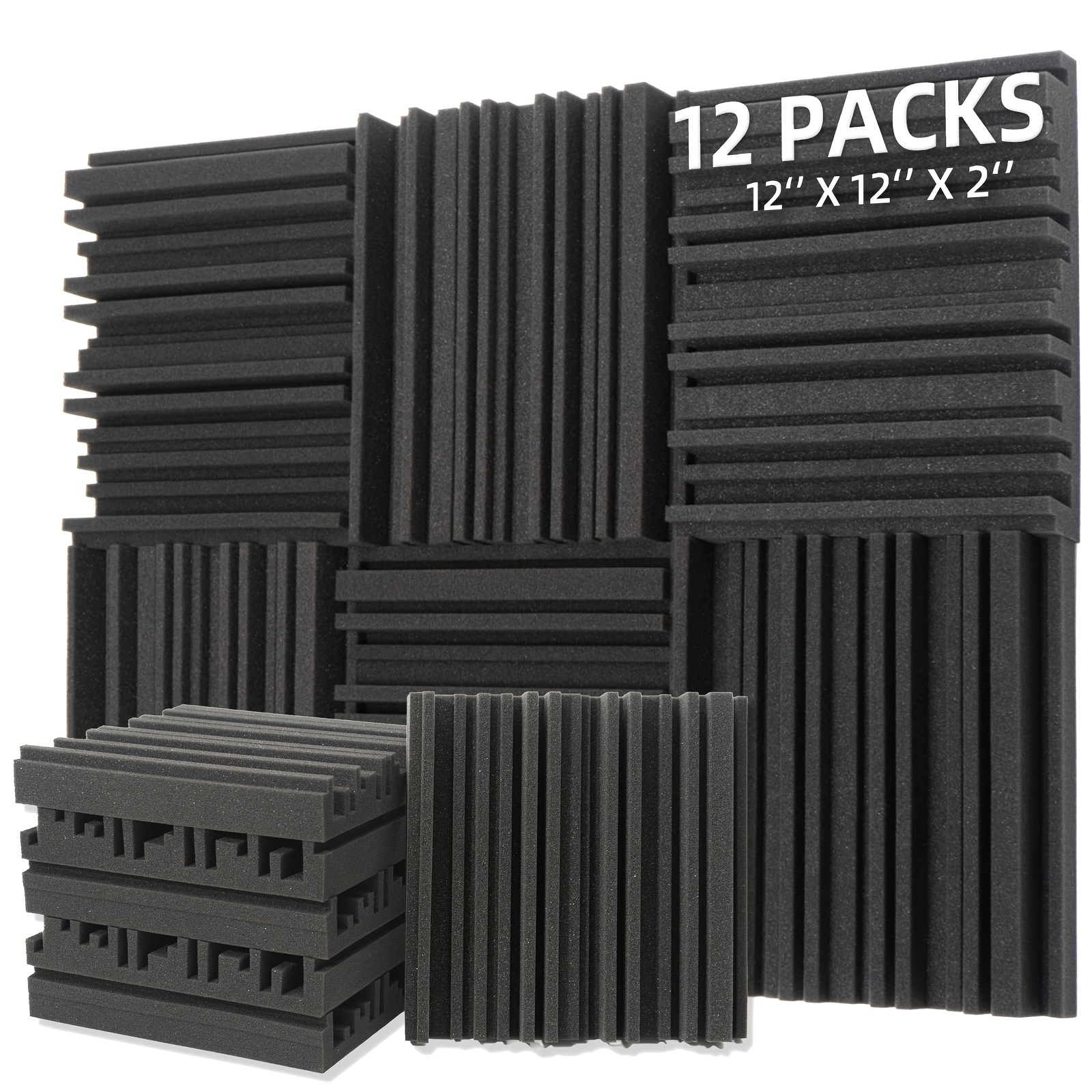 12 Pack mousse acoustique, panneaux anti-adhésifs insonorisants, pour l'isolation  acoustique et le traitement acoustique (bla