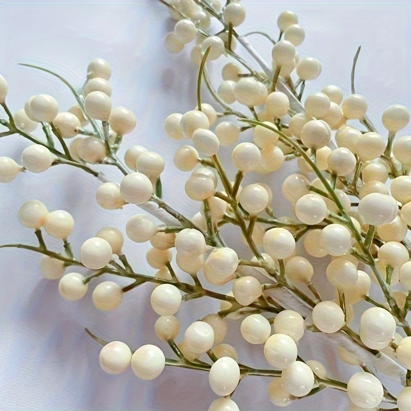 White Berry Stems Branches Christmas Holly Berry Branches - Temu