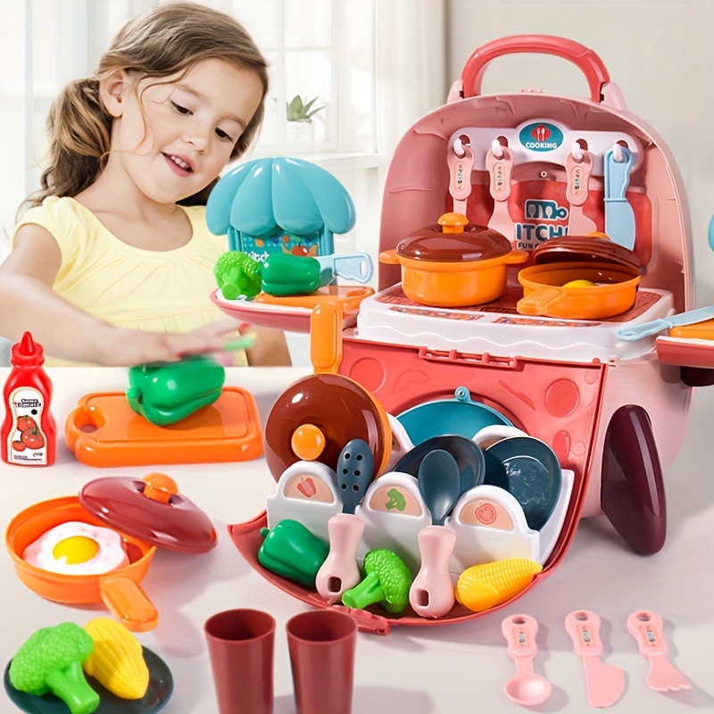 TECHNOK Juego de 66 piezas de utensilios de cocina con juego de comida de  juguete, juego de cocina de juguete de simulación, estufa de cocina y