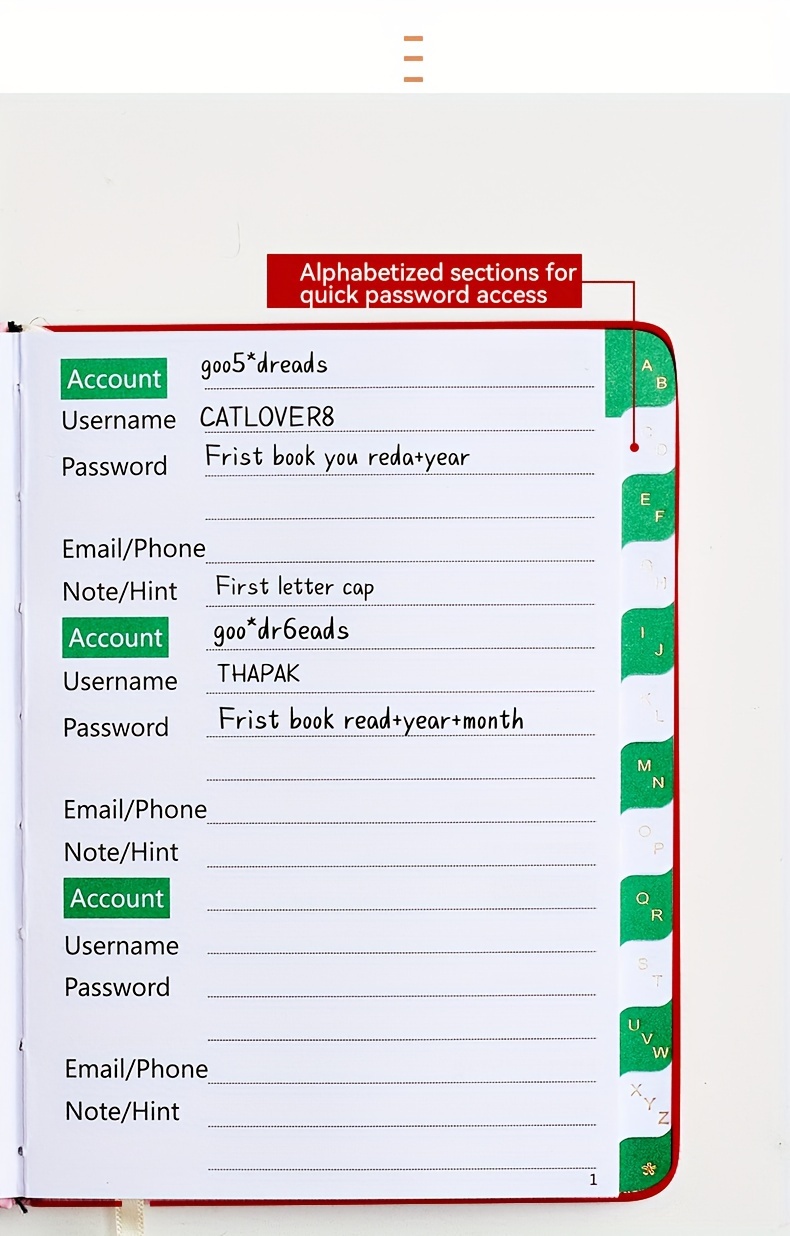 Password Book Schede Alfabetiche A z indirizzo Internet E - Temu Italy