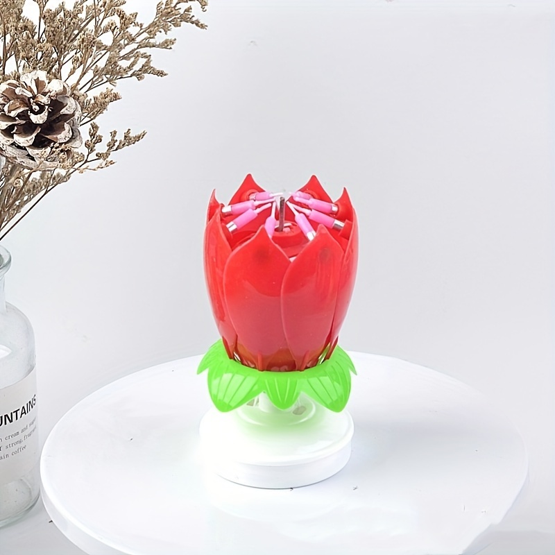 1pc Creative Lotus Candle Rotating Music Birthday Candle - Temu