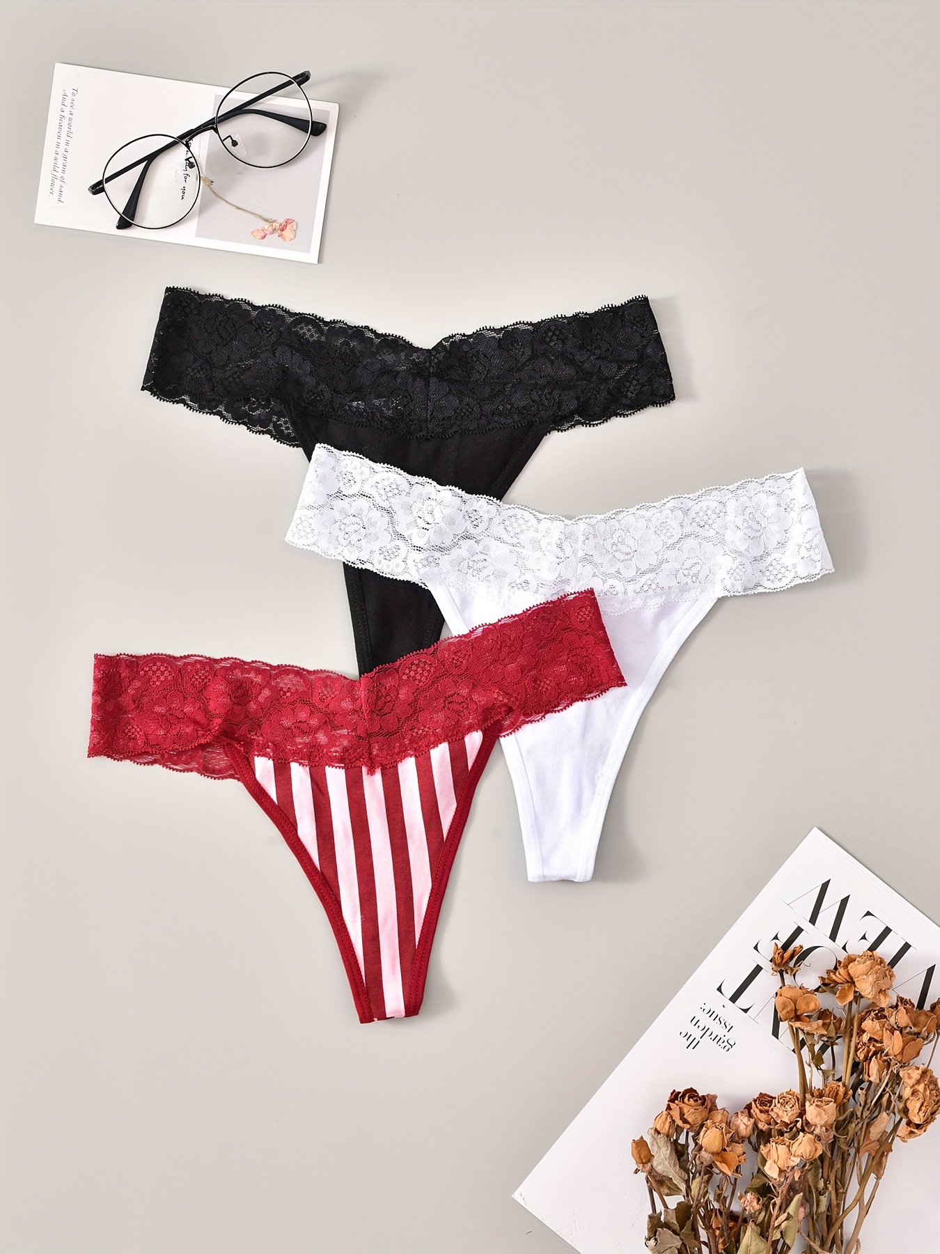 3 Pcs/ Cotton Striped Cheeky Panties