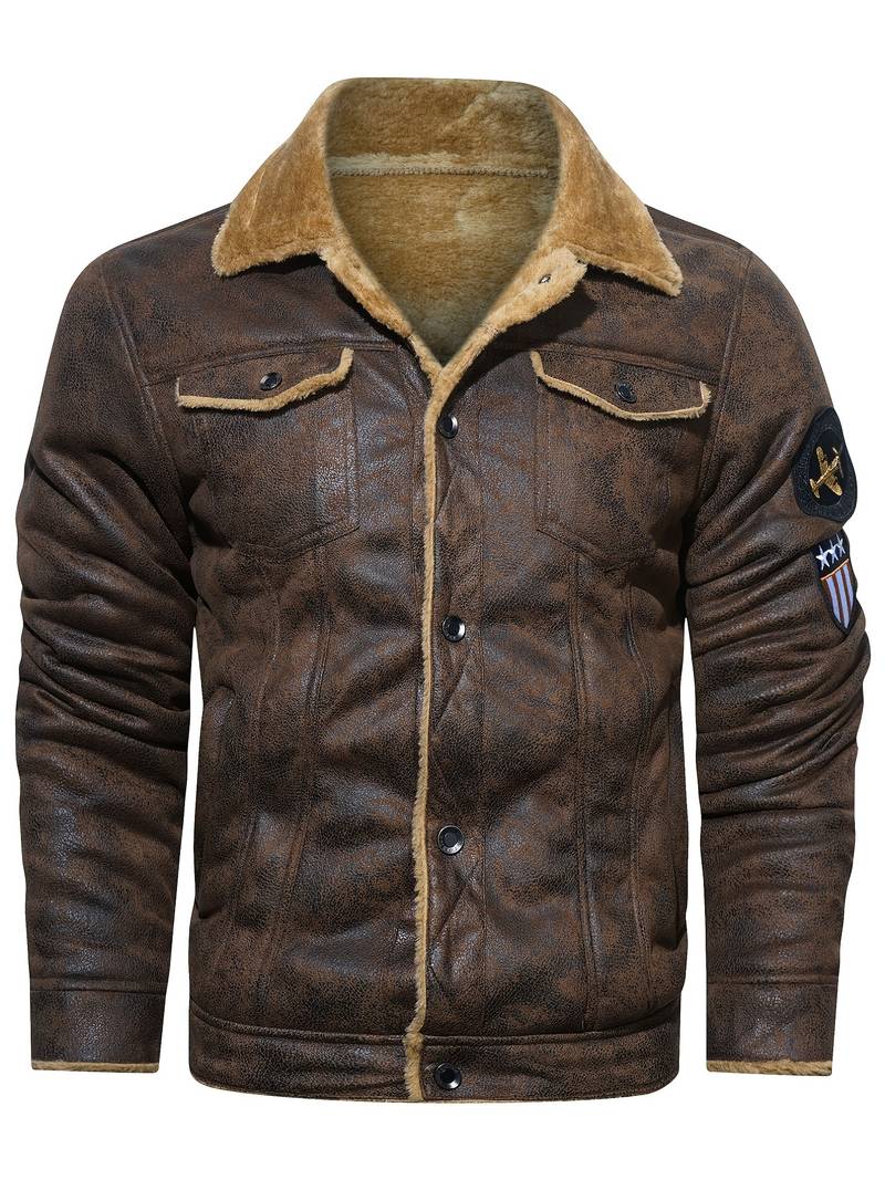 Men's Aviator Sherpa Jacket Winter Lapel Motorcycle Coat, Vintage ...