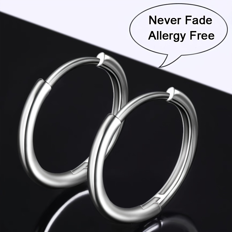 

2pcs Titanium Steel Hoop Earrings, Unisex Hypoallergenic Never Fade Fashion Earrings, Waterproof Wear-while-showering Jewelry, Simple & Hip-hop Style, Couples Accessory