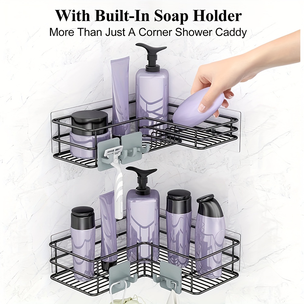 Orimade Adhesive Shower Caddy Basket Shelf with 5 Hooks Organizer Storage Rack Rustproof Wall Mounted Stainless Steel No Drilling for Bathroom Toilet